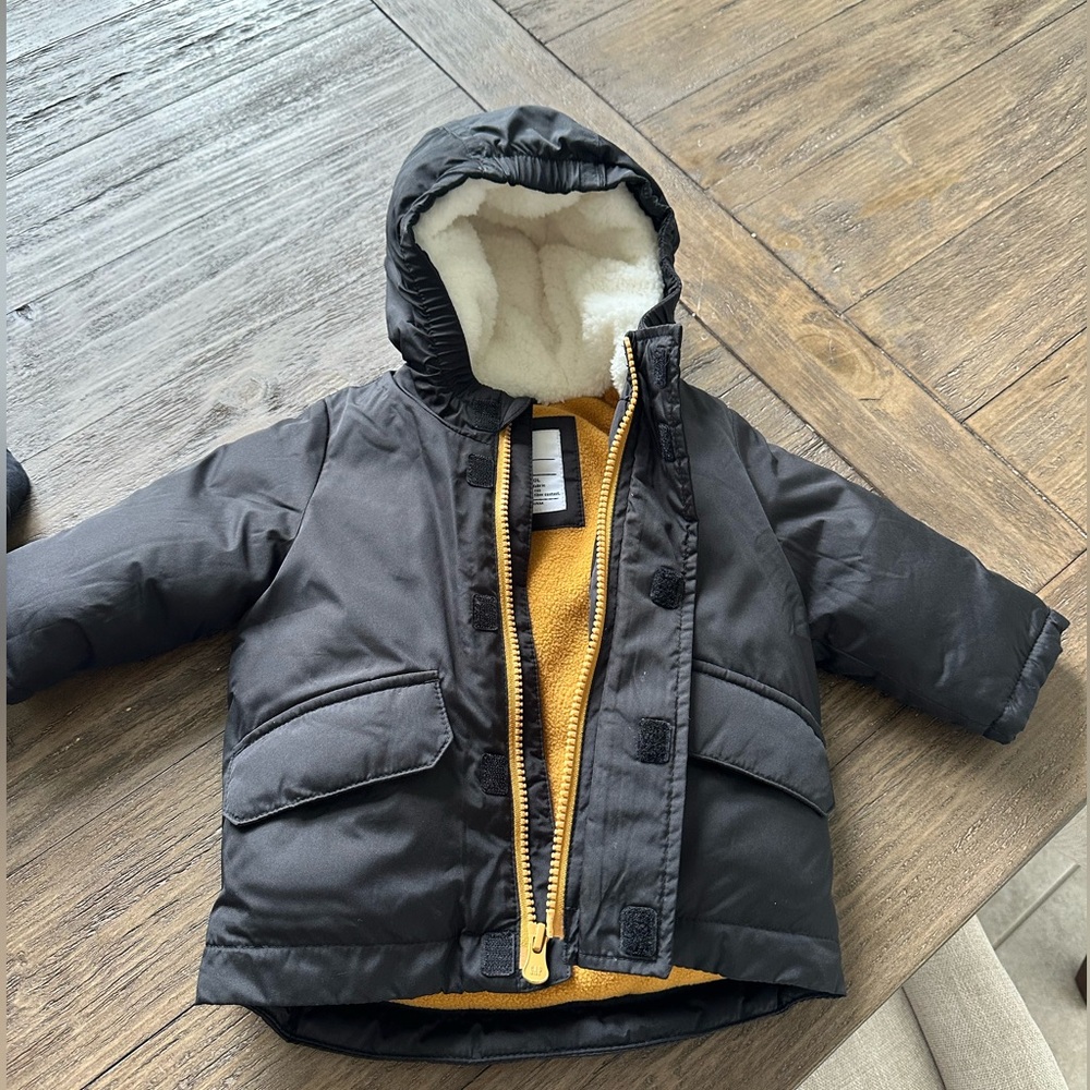 Baby boy black winter jacket lined coat baby Gap size 6-12 months